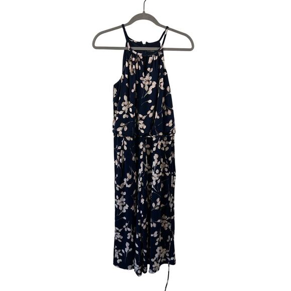 Maggy London Pants - Maggy London Womens Navy Floral Halter Top Jumpsuit w/pockets Size 4